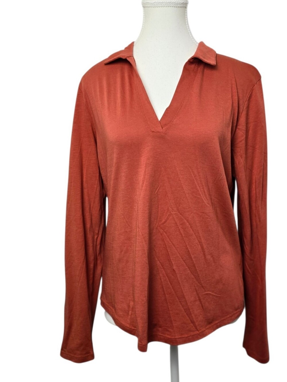 Joie Women’s Burnt Orange Cropped Long-Sleeve Jersey Top Size L Casual Office